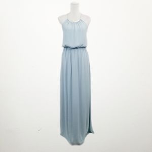 Zara Maxi Dress Gown Blue Metal Plate Necklace Grecian Style Size XS